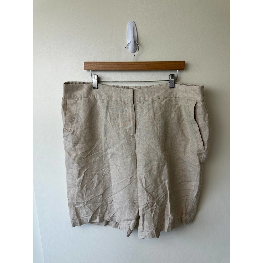 Eileen Fisher Womens Linen Shorts High Rise Elastic Back Waist Pockets Beige XL